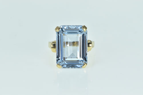 14K Emerald Cut Blue Topaz Solitaire Cocktail Ring Yellow Gold