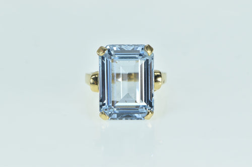 14K Emerald Cut Blue Topaz Solitaire Cocktail Ring Yellow Gold