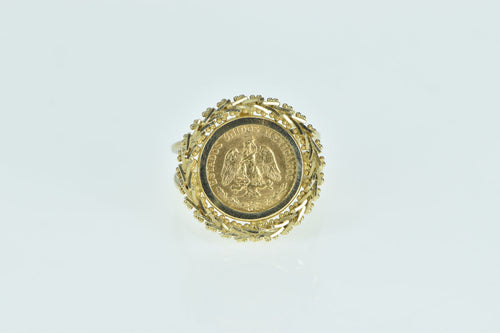 14K 1945 Dos Pesos Gold Coin Vintage Statement Ring Yellow Gold