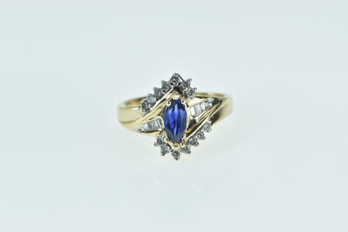 10K Marquise Natural Sapphire Diamond Bypass Ring Yellow Gold