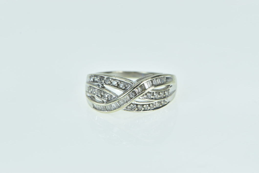 10K Baguette Wavy Diamond Vintage Statement Ring White Gold