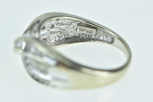 10K Baguette Wavy Diamond Vintage Statement Ring White Gold