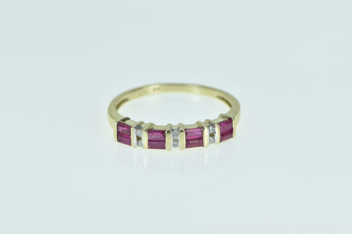 10K Baguette Ruby Diamond Vintage Band Ring Yellow Gold