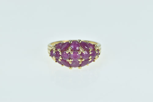 10K Oval Ruby Cluster Domed Statement Ring Yellow Gold