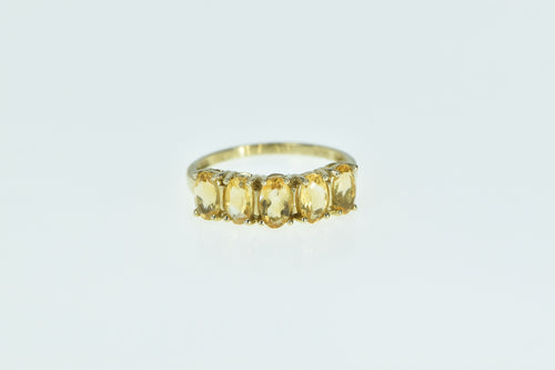 10K Five Stone Citrine Vintage Statement Band Ring Yellow Gold