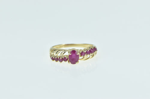 10K Vintage Oval Ruby Bypass Slanted Look Ring Yellow Gold
