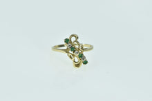 Load image into Gallery viewer, 10K Emerald Diamond Wavy Vintage Statement Ring Yellow Gold