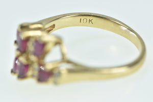 10K Marquise Ruby Vintage Diamond Slanted Ring Yellow Gold