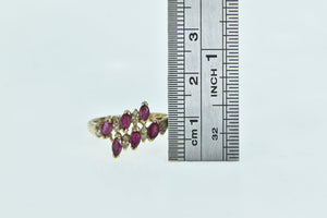 10K Marquise Ruby Vintage Diamond Slanted Ring Yellow Gold