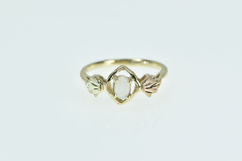 10K Oval Opal Black Hills Leaf Vintage Ring Yellow Gold