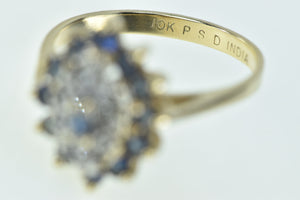 10K Marquise Sapphire Diamond Halo Statement Ring Yellow Gold