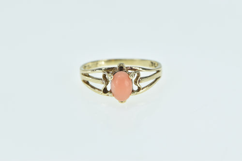 10K Oval Coral Cabochon Vintage Statement Ring Yellow Gold
