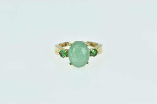 10K Oval Aventurine Syn. Emerald Statement Ring Yellow Gold