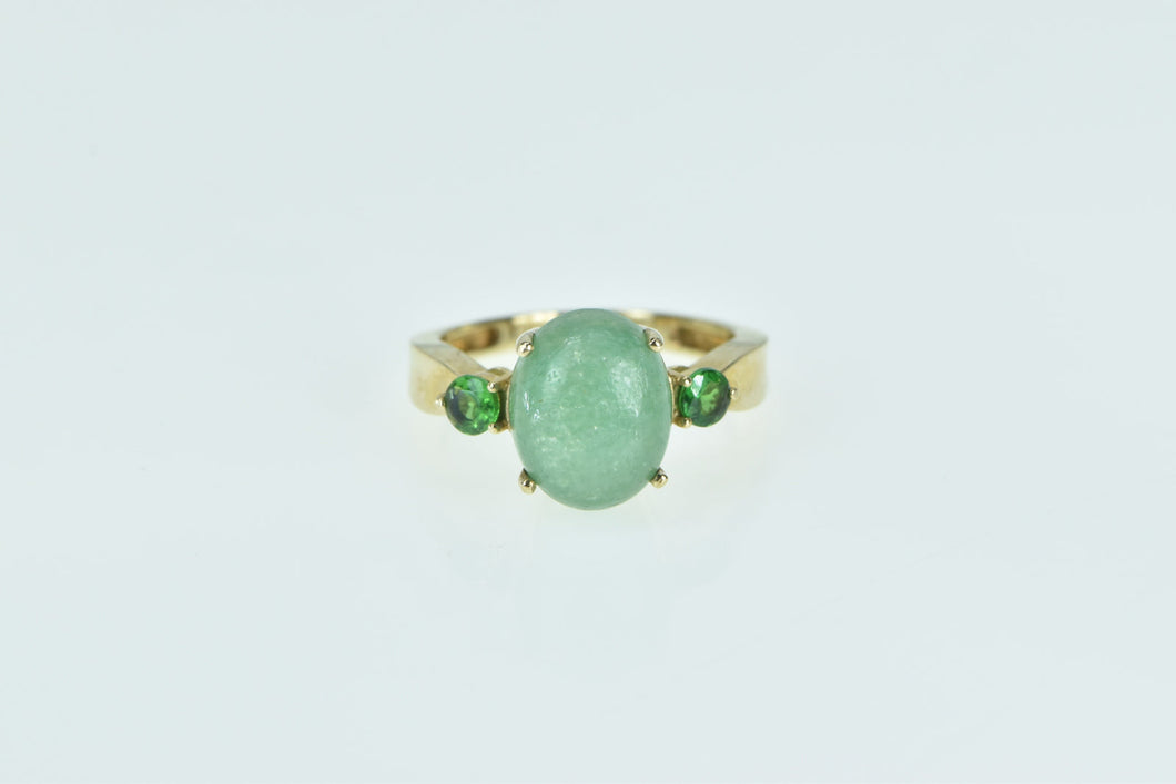 10K Oval Aventurine Syn. Emerald Statement Ring Yellow Gold