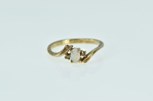 10K Vintage Opal Diamond Accent Classic Bypass Ring Yellow Gold
