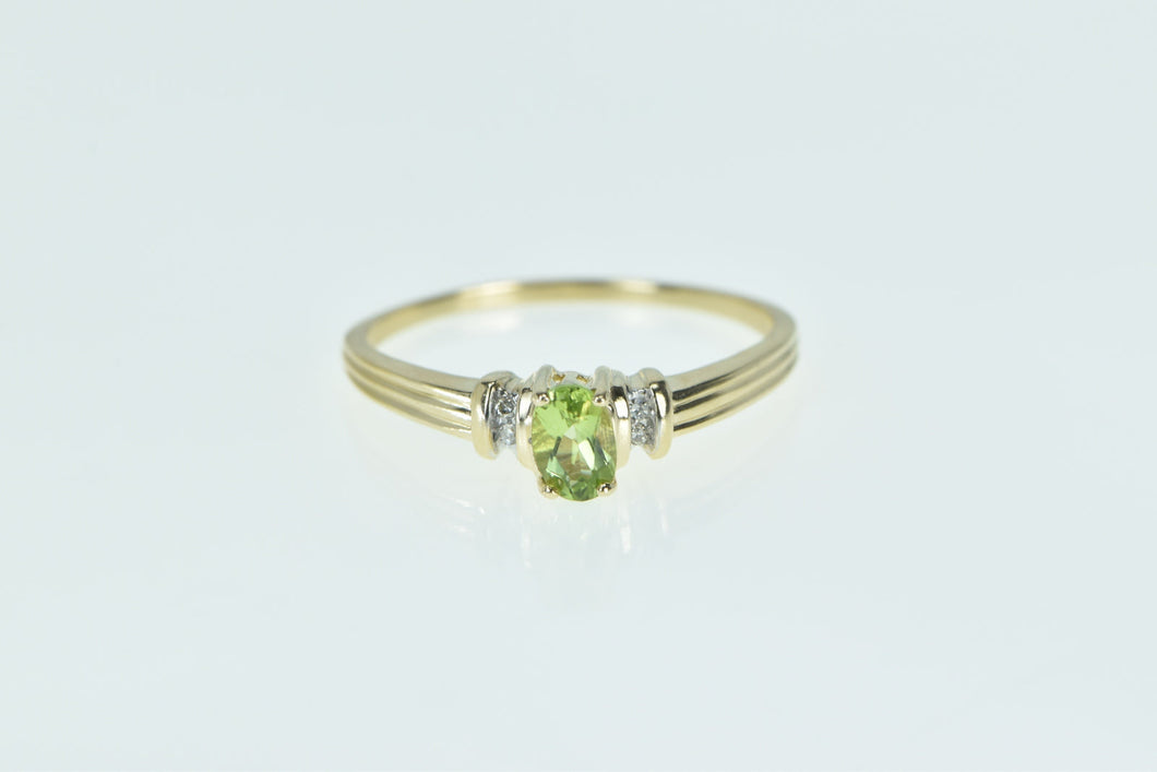 10K Oval Peridot Diamond Accent Vintage Classic Ring Yellow Gold