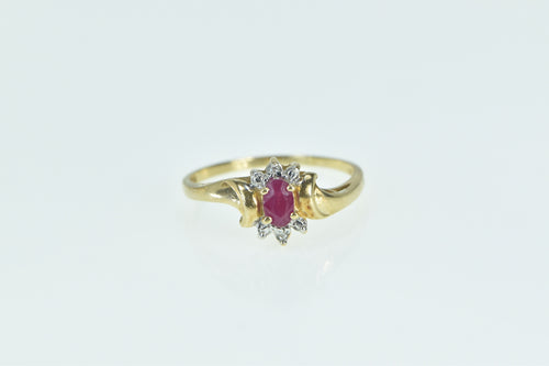 10K Oval Ruby Diamond Accent Vintage Classic Ring Yellow Gold