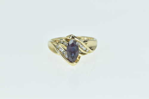10K Marquise Syn. Alexandrite Diamond Bypass Ring Yellow Gold