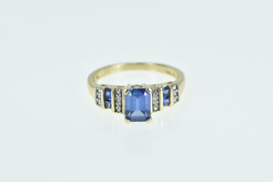 10K Marquise Syn. Sapphire Diamond Vintage Ring Yellow Gold