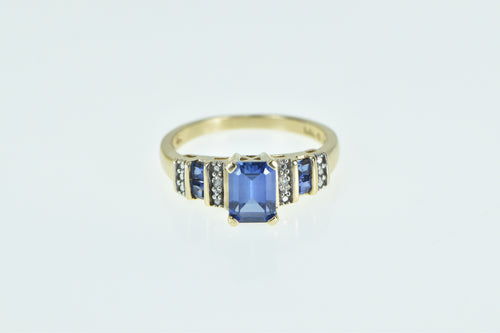 10K Marquise Syn. Sapphire Diamond Vintage Ring Yellow Gold