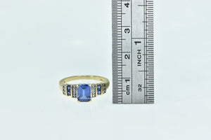 10K Marquise Syn. Sapphire Diamond Vintage Ring Yellow Gold