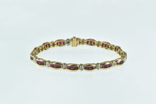 Load image into Gallery viewer, 10K Diamond Syn. Princess Ruby Curved Bar Link Bracelet 6.75&quot; Yellow Gold