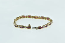 Load image into Gallery viewer, 10K Diamond Syn. Princess Ruby Curved Bar Link Bracelet 6.75&quot; Yellow Gold