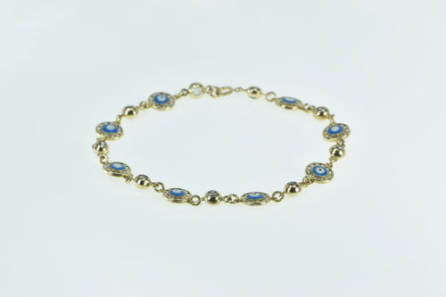 14K Enamel Nazar Evil Eye CZ Protection Chain Bracelet 7.25