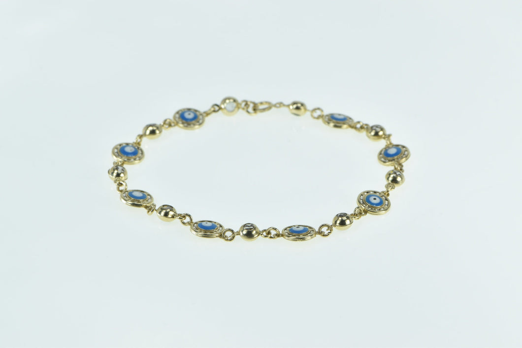14K Enamel Nazar Evil Eye CZ Protection Chain Bracelet 7.25