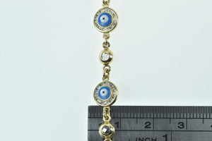 14K Enamel Nazar Evil Eye CZ Protection Chain Bracelet 7.25" Yellow Gold