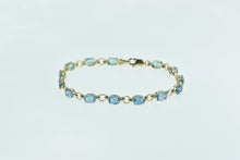 Load image into Gallery viewer, 10K Oval Blue Topaz Vintage Statement Chain Bracelet 7&quot; Yellow Gold