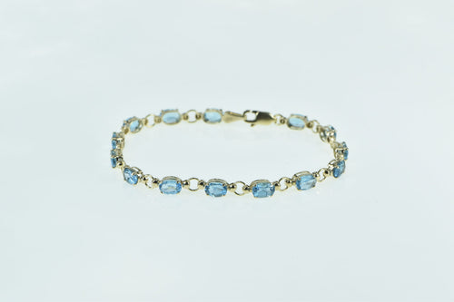 10K Oval Blue Topaz Vintage Statement Chain Bracelet 7