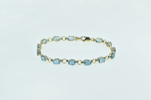 10K Oval Blue Topaz Vintage Statement Chain Bracelet 7" Yellow Gold