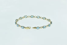 Load image into Gallery viewer, 10K Oval Blue Topaz Vintage Statement Chain Bracelet 7&quot; Yellow Gold