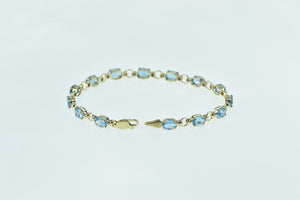 10K Oval Blue Topaz Vintage Statement Chain Bracelet 7" Yellow Gold