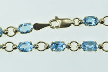 Load image into Gallery viewer, 10K Oval Blue Topaz Vintage Statement Chain Bracelet 7&quot; Yellow Gold