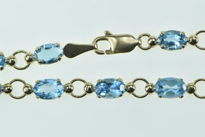 10K Oval Blue Topaz Vintage Statement Chain Bracelet 7" Yellow Gold