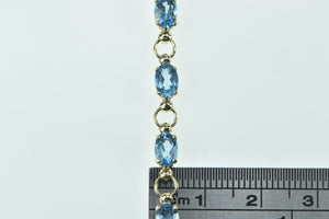 10K Oval Blue Topaz Vintage Statement Chain Bracelet 7" Yellow Gold