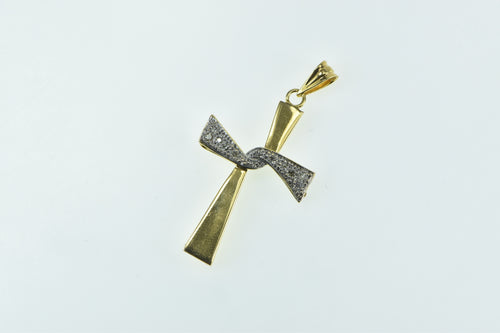 14K Vintage Diamond Geometric Cross Christian Pendant Yellow Gold