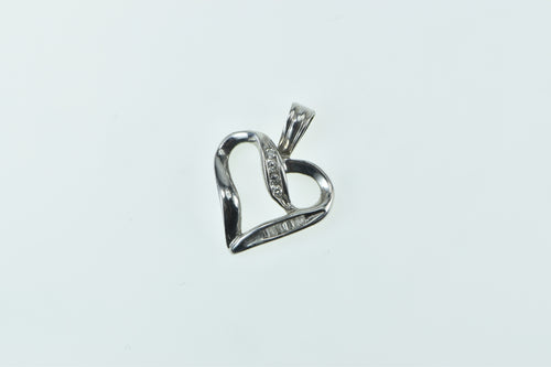 10K Vintage Diamond Curvy Heart Love Symbol Pendant White Gold
