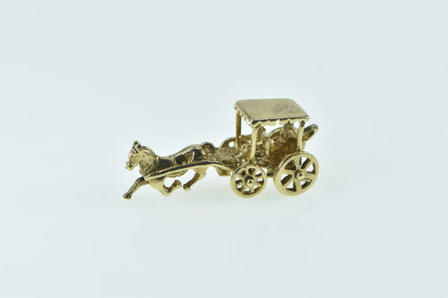 10K 3D Articulated Horse Drawn Carriage Charm/Pendant Yellow Gold