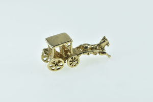 10K 3D Articulated Horse Drawn Carriage Charm/Pendant Yellow Gold