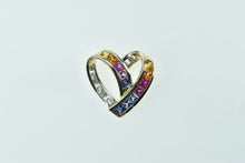 Load image into Gallery viewer, 10K Rainbow Sapphire Diamond Heart Loop Pendant Yellow Gold