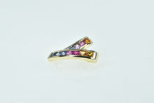 Load image into Gallery viewer, 10K Rainbow Sapphire Diamond Heart Loop Pendant Yellow Gold