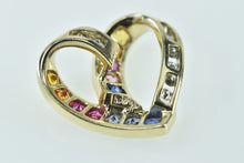 Load image into Gallery viewer, 10K Rainbow Sapphire Diamond Heart Loop Pendant Yellow Gold