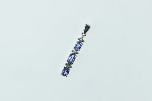 10K Oval Tanzanite Diamond Tiered Bar Drop Pendant White Gold