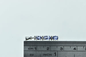 10K Oval Tanzanite Diamond Tiered Bar Drop Pendant White Gold