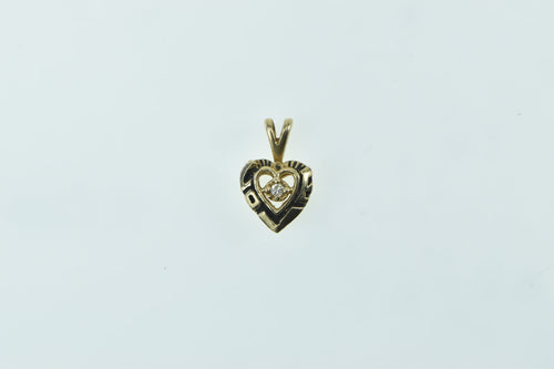 14K Diamond Love Heart Vintage Romantic Charm/Pendant Yellow Gold