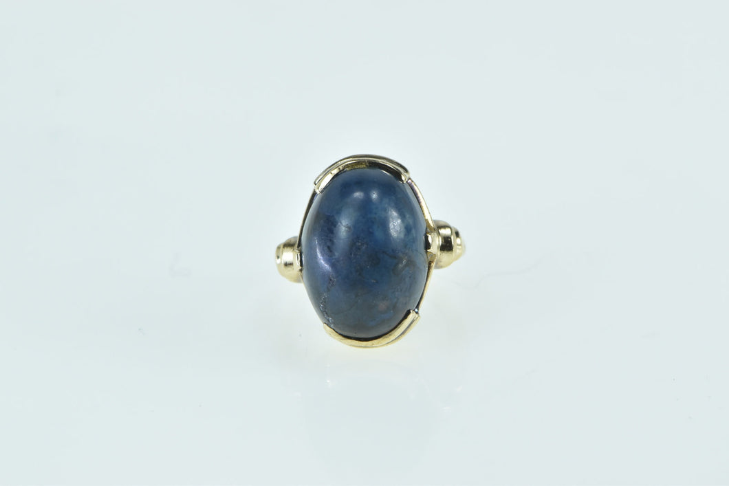 14K Oval Sodalite Cabochon Vintage Statement Ring Yellow Gold