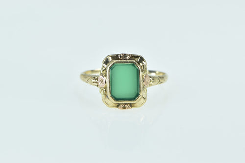 10K Victorian Green Agate Floral Statement Ring Yellow Gold